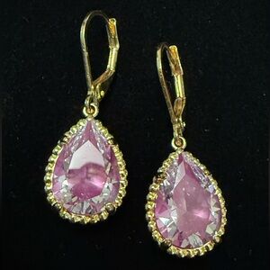 Elegant Gold and Pink Teardrop Earrings